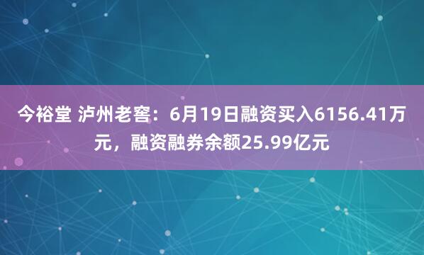 今裕堂 泸州老窖：6月19日融资买入6156.41万元，融资融券余额25.99亿元