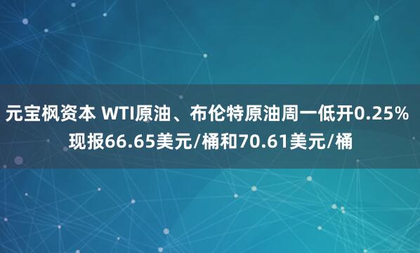 元宝枫资本 WTI原油、布伦特原油周一低开0.25% 现报66.65美元/桶和70.61美元/桶